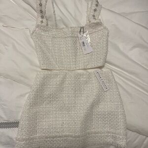 White Tweed Crop Top and Skirt Set